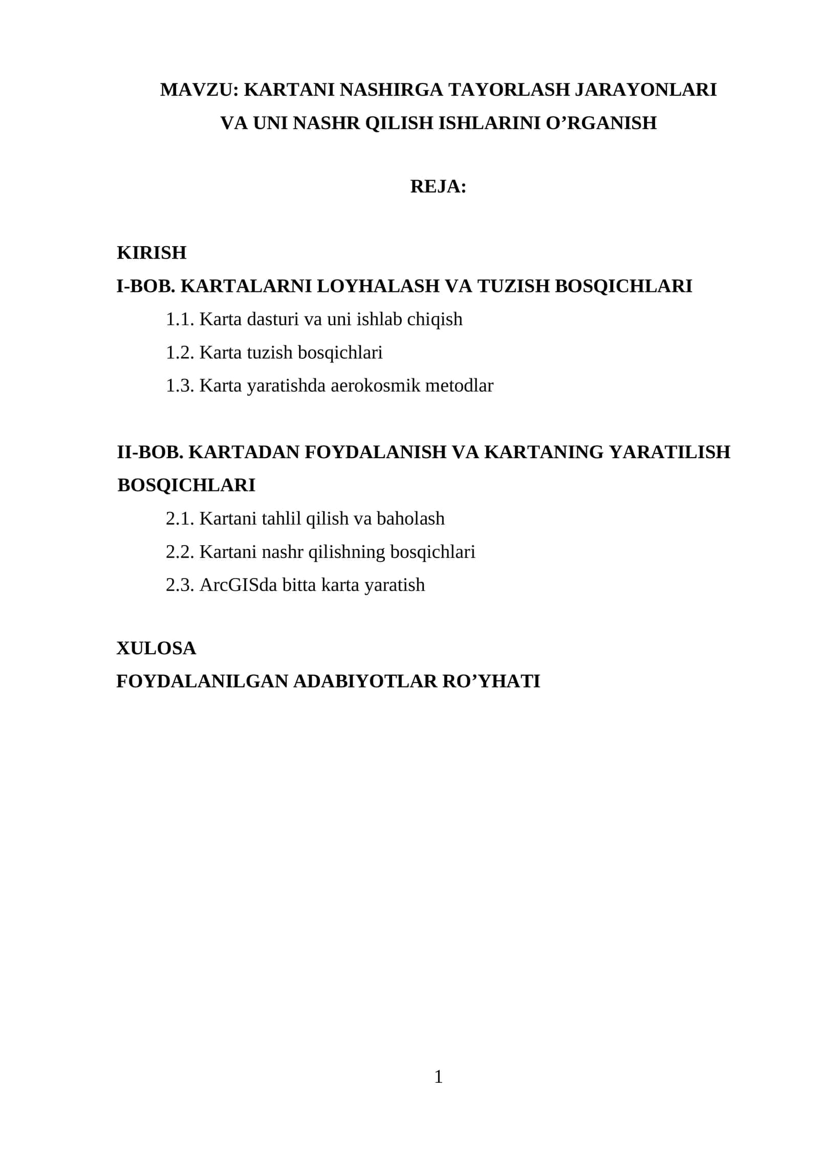 KARTANI NASHRGA TAYORLASH JARAYONLARI mavzusida kurs ishi 1