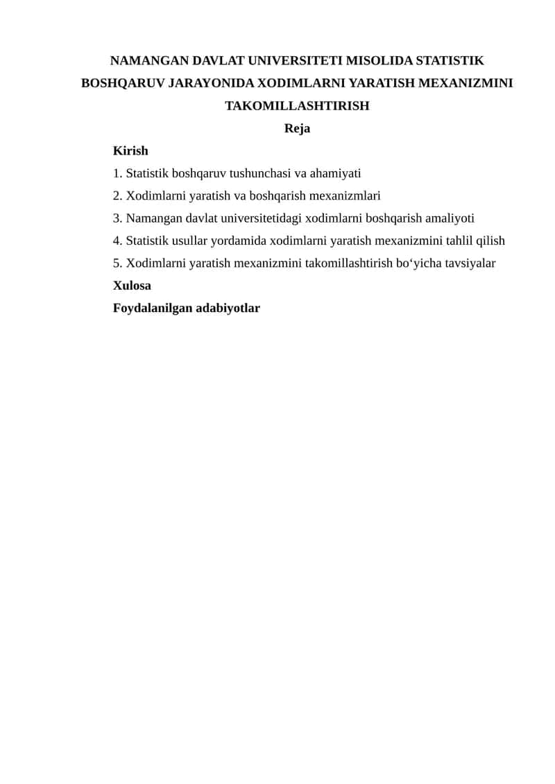 Statistik boshqaruv jarayonida xodimlarni yaratish mexanizmini takomillashtirish 1