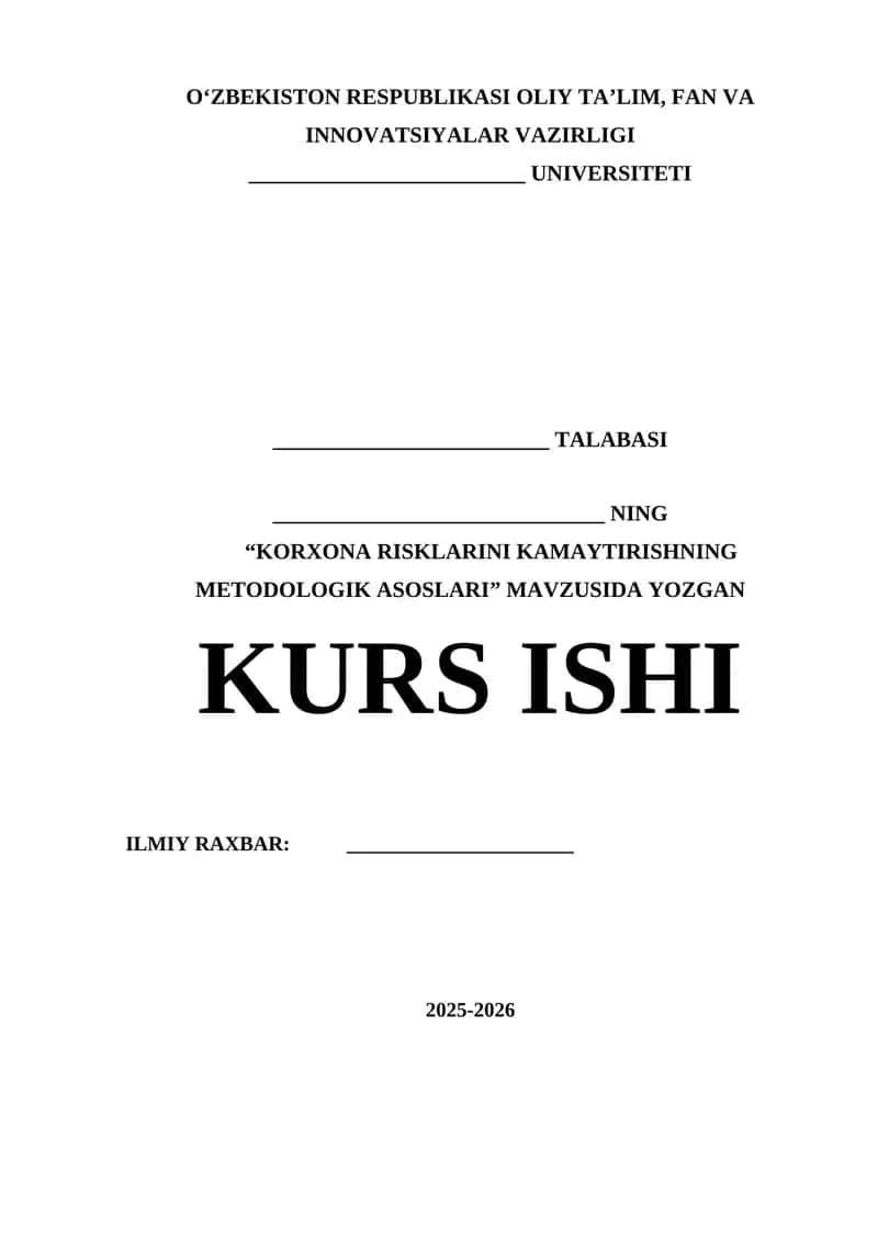 KORXONA RISKLARINI KAMAYTIRISHNING METODOLOGIK ASOSLARI 1