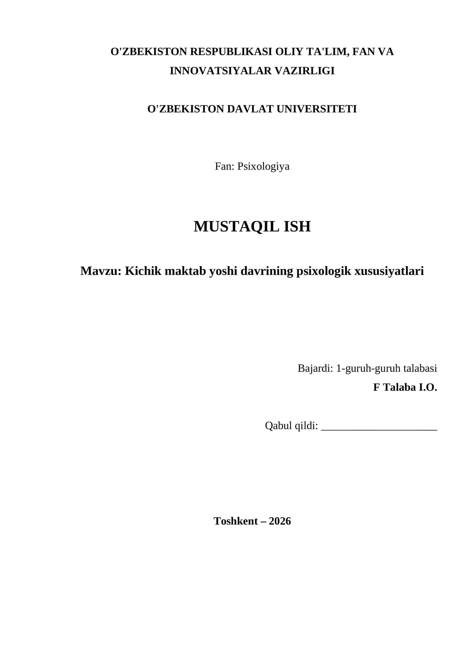 Kichik maktab yoshi davrining psixologik xususiyatlari 1