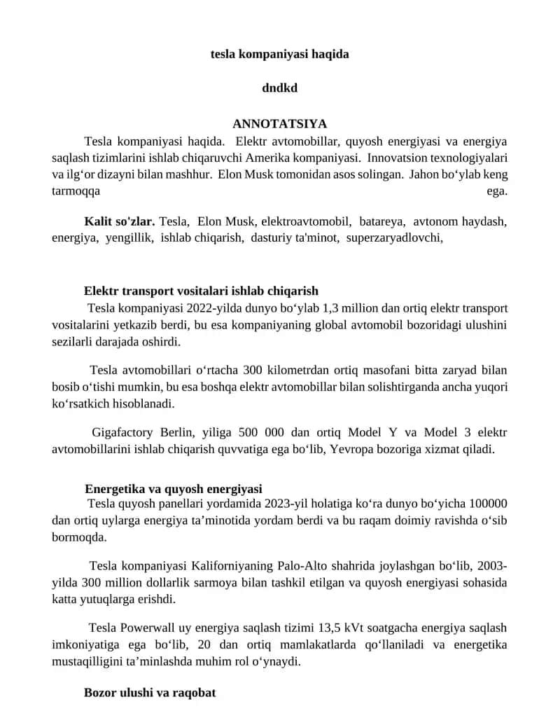 Tesla kompaniyasi haqida 1