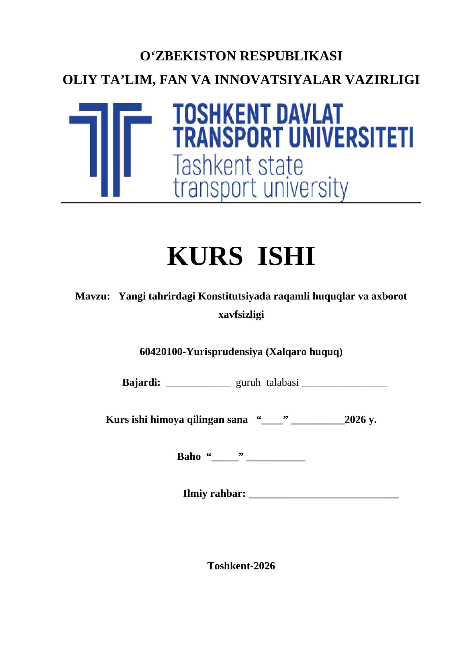 Yangi tahrirdagi Konstitutsiyada raqamli huquqlar va axborot xavfsizligi kurs ishi 1