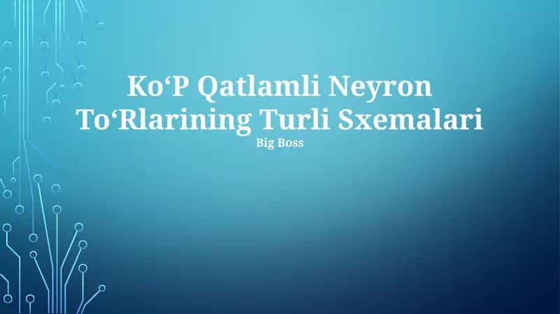 KoʻP Qatlamli Neyron ToʻRlarining Turli Sxemalari 1