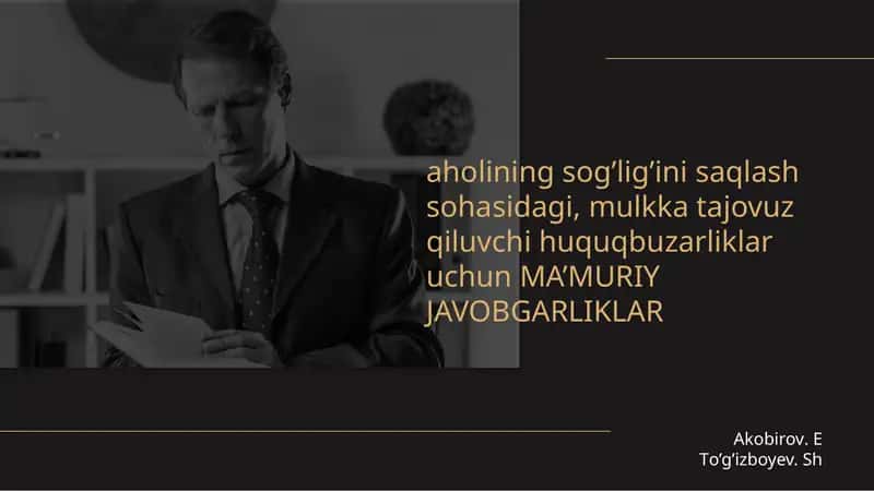 Aholi sog’lig’ini saqlash sohasidagi huquqbuzarliklar uchun ma’muriy javobgarlik 1