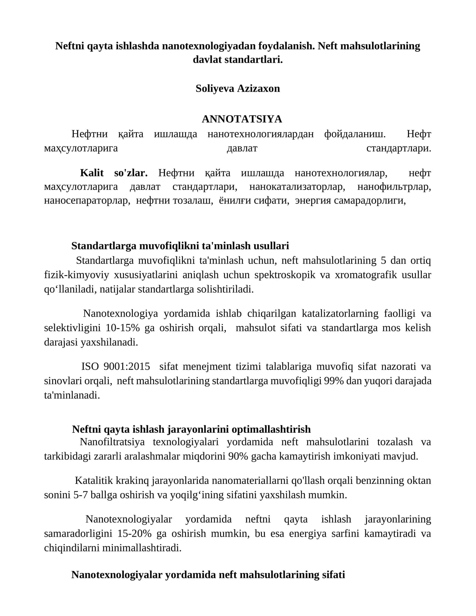 Neftni qayta ishlashda nanotexnologiyadan foydalanish 1