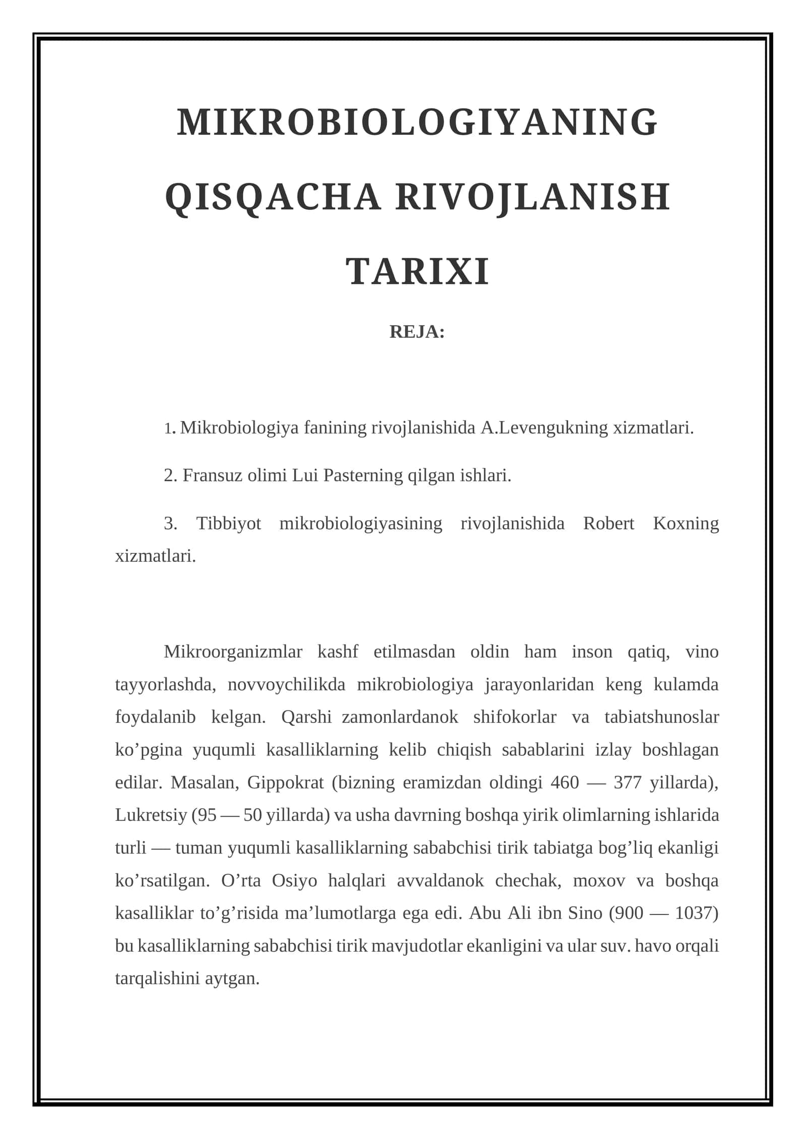 Mikrobiologiyaning Qisqacha Rivojlanish Tarixi 1