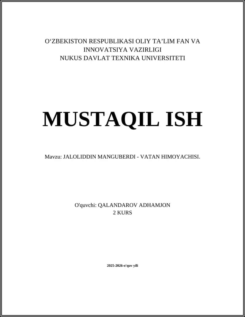 JALOLIDDIN MANGUBERDI - VATAN HIMOYACHISI 1