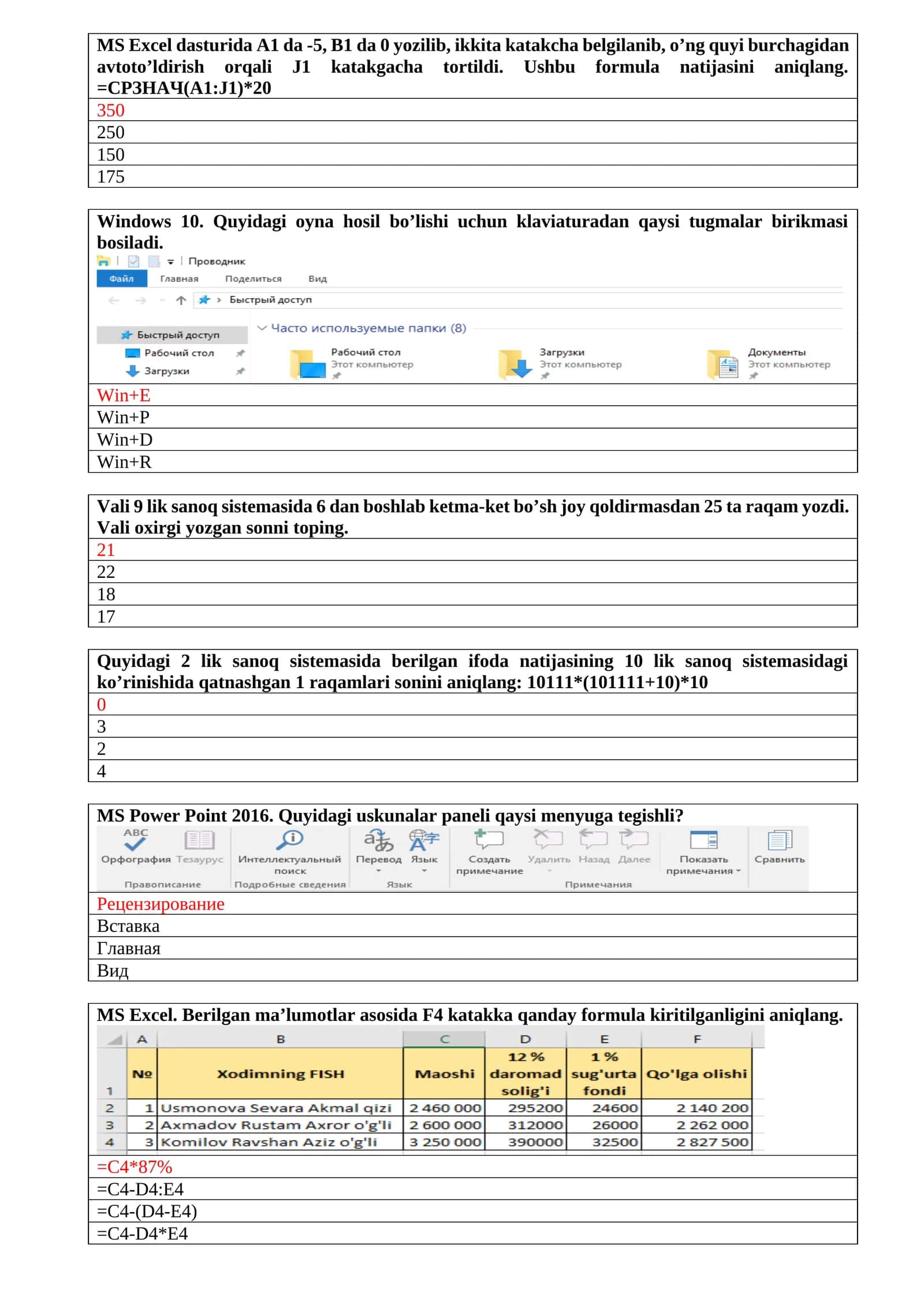 MS Excel dasturi 1