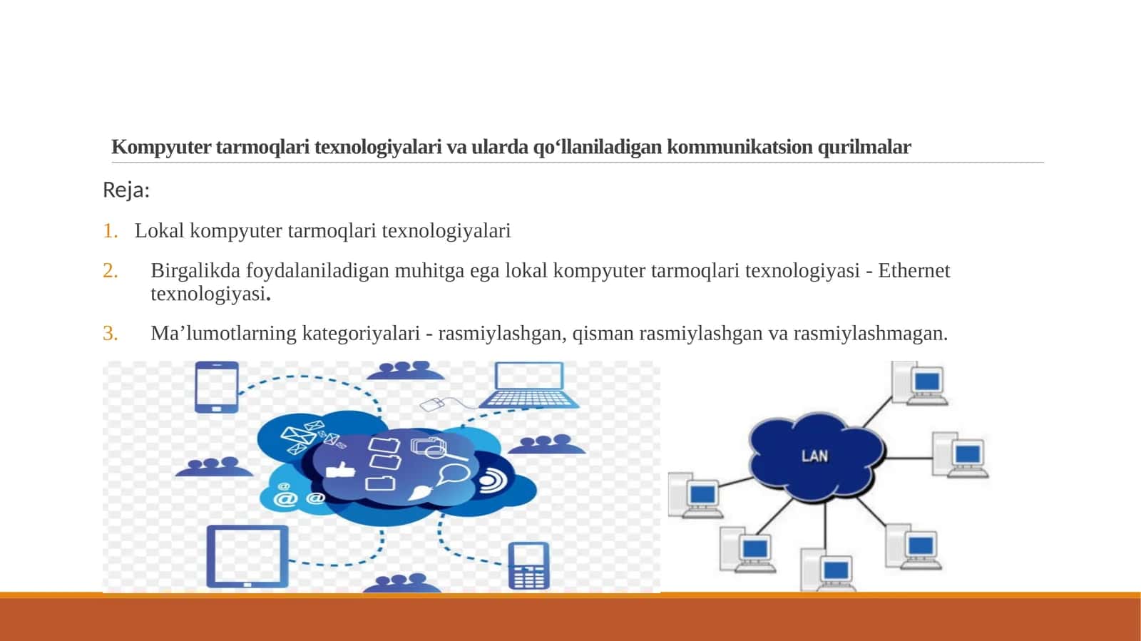 Kompyuter tarmoqlari texnologiyalari va ularda qo‘llaniladigan kommunikatsion qurilmalar 1