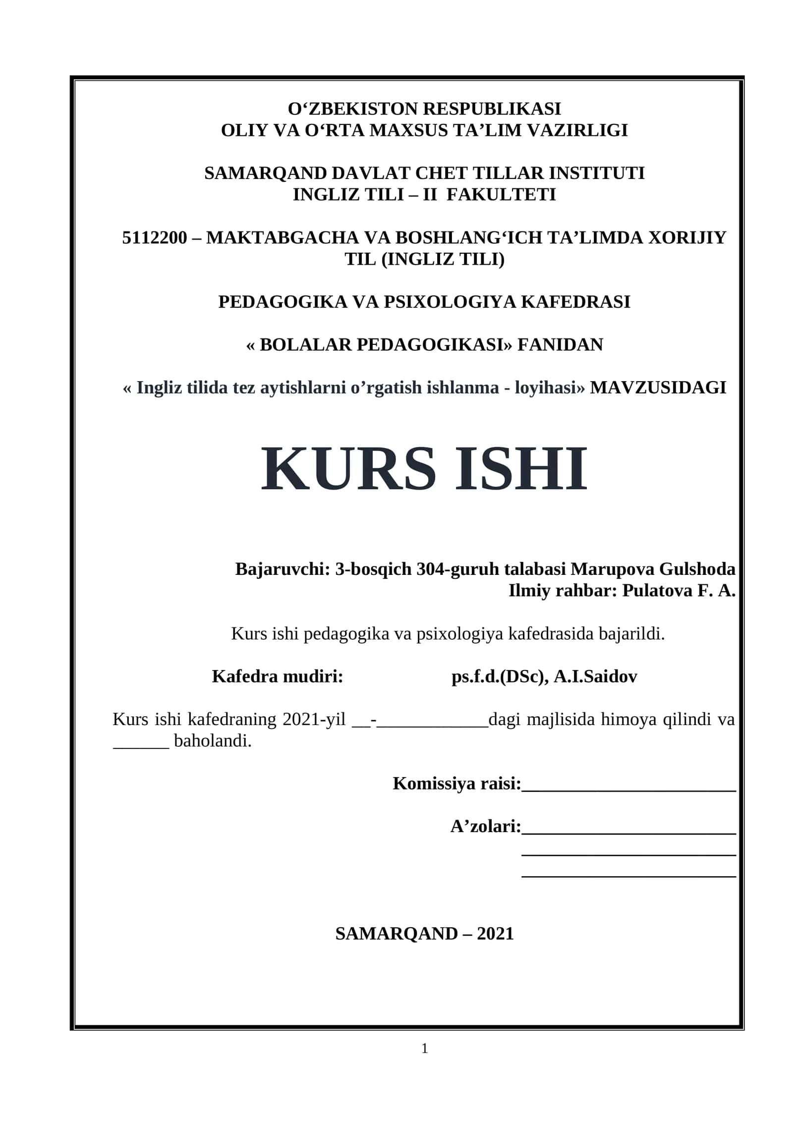 Tez aytishlarni o'rgatish ishlanma - loyihasi 1