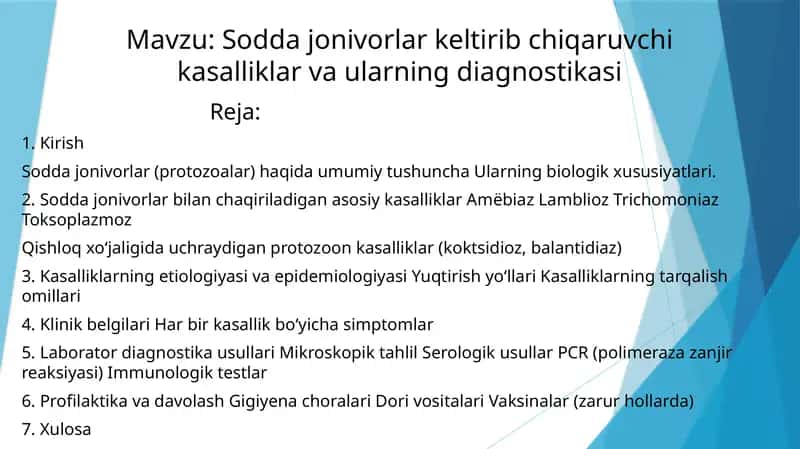 Sodda jonivorlar keltirib chiqaruvchi kasalliklar va ularning diagnostikasi 1