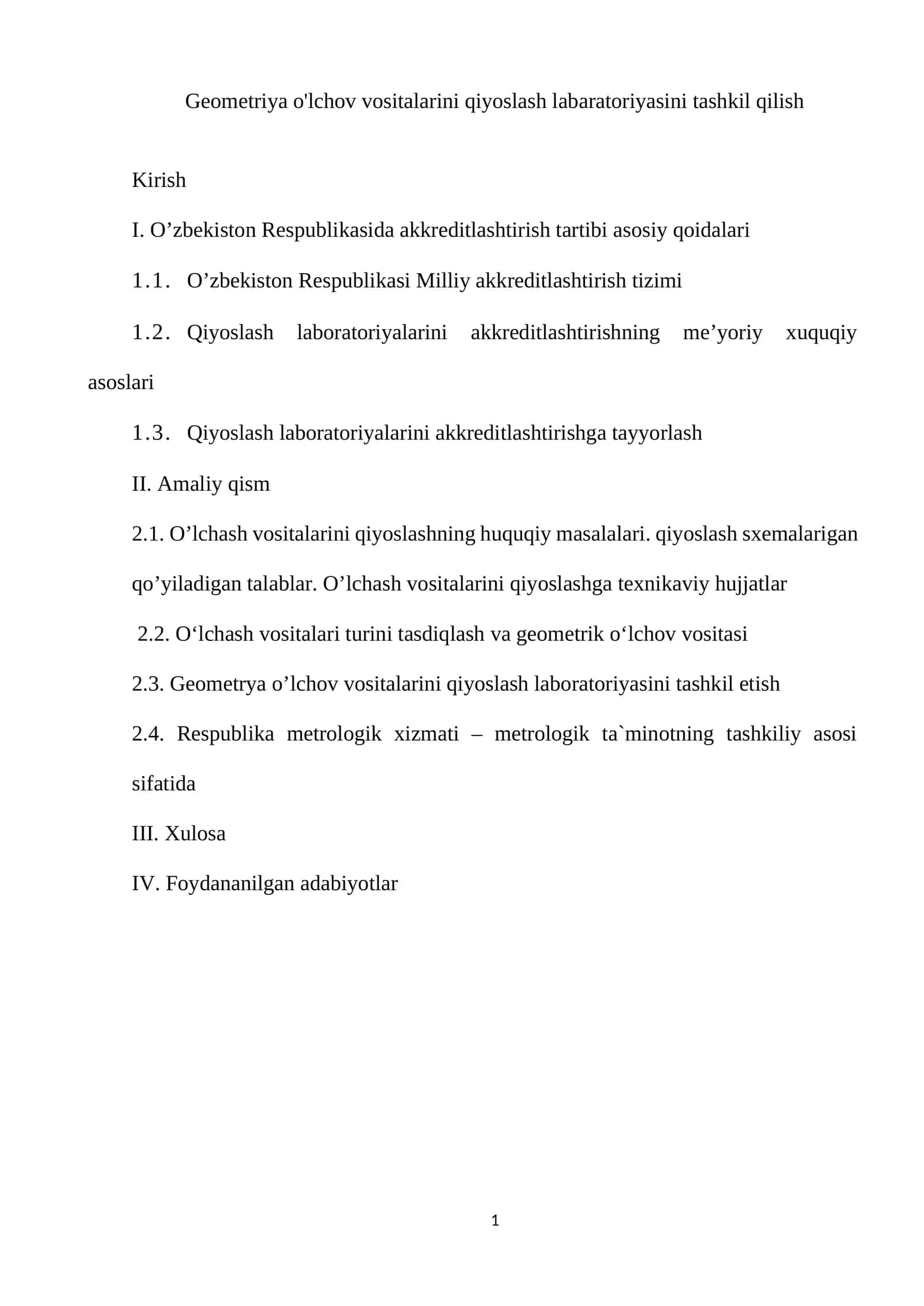 Geometriya o'lchov vositalarini qiyoslash labaratoriyasini tashkil qilish 1