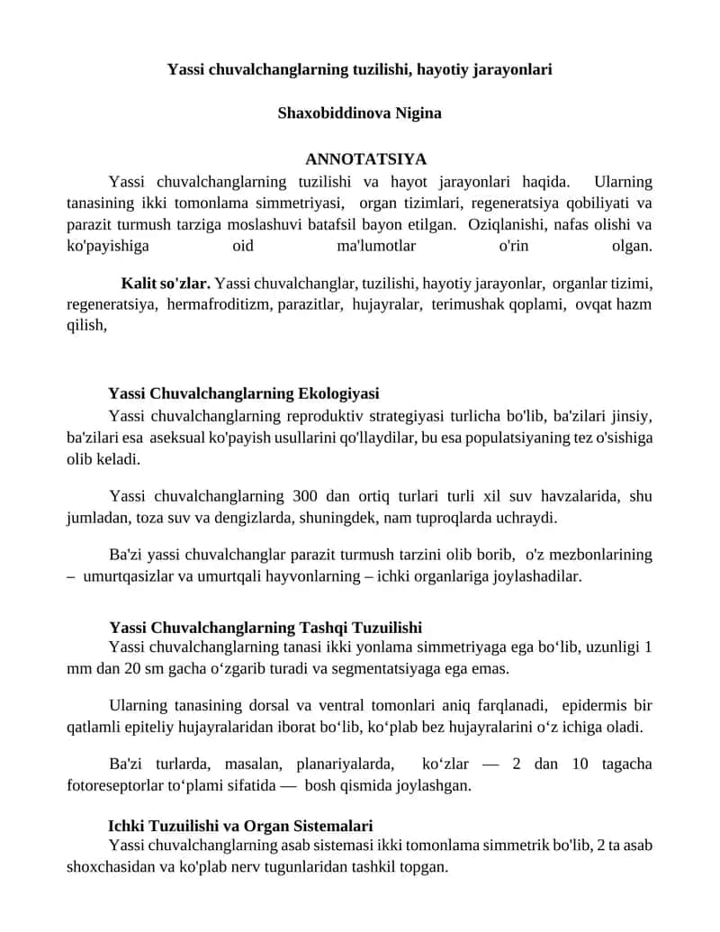 Yassi Chuvalchanglarning Tuzilishi, Hayotiy Jarayonlari 1