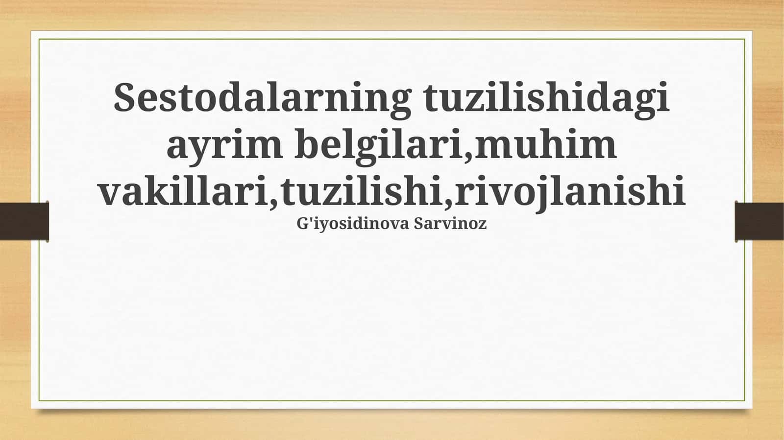 Cestodalarning tuzilishidagi ayrim belgilari,muhim vakillari,tuzilishi,rivojlanishi 1