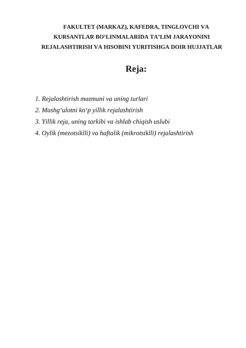Rejalashtirish mazmuni va uning turlari 1