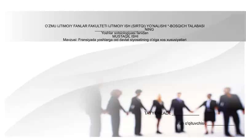 Yoshlar sotsiologiyasi fanidan MUSTAQIL ISHI 1