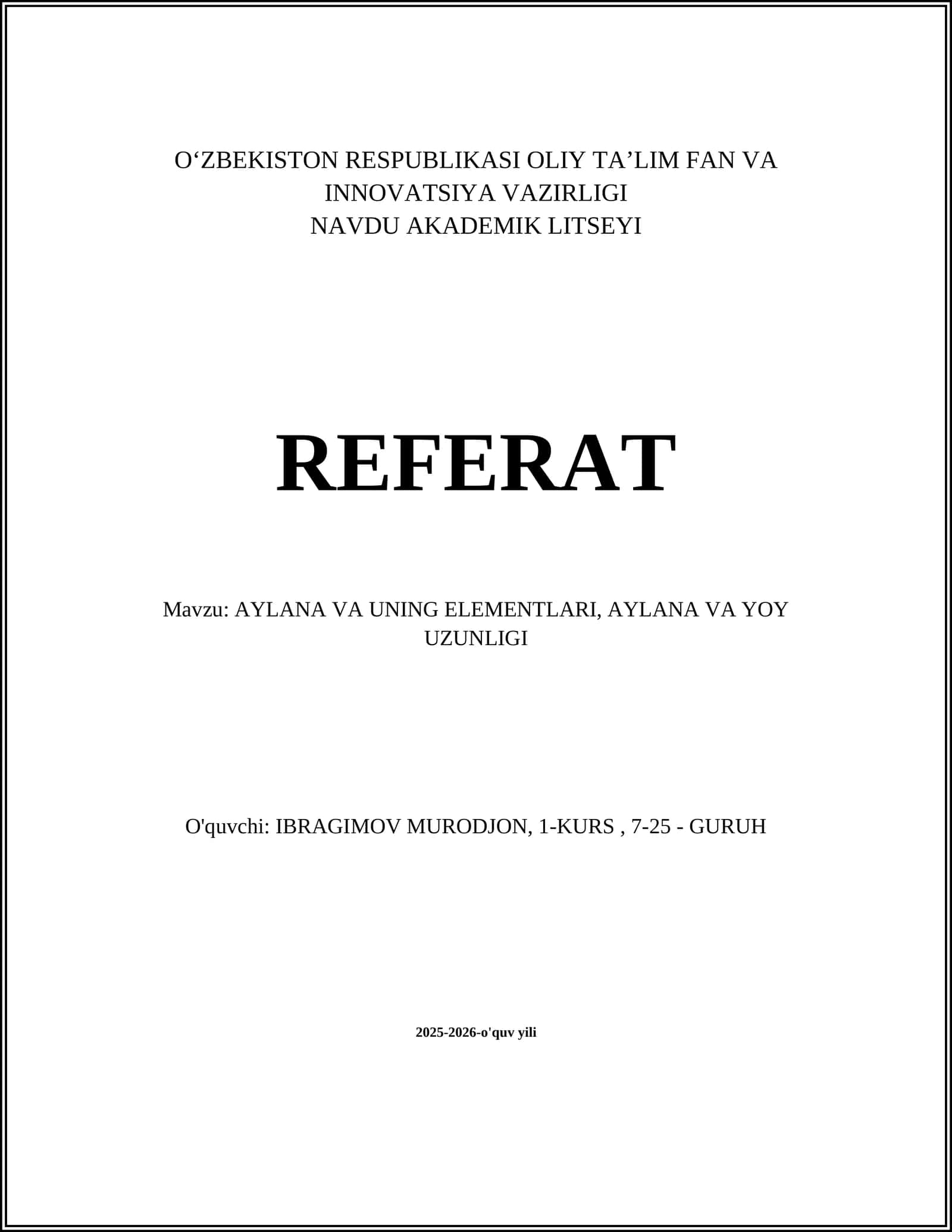 AYLANA VA UNING ELEMENTLARI 1