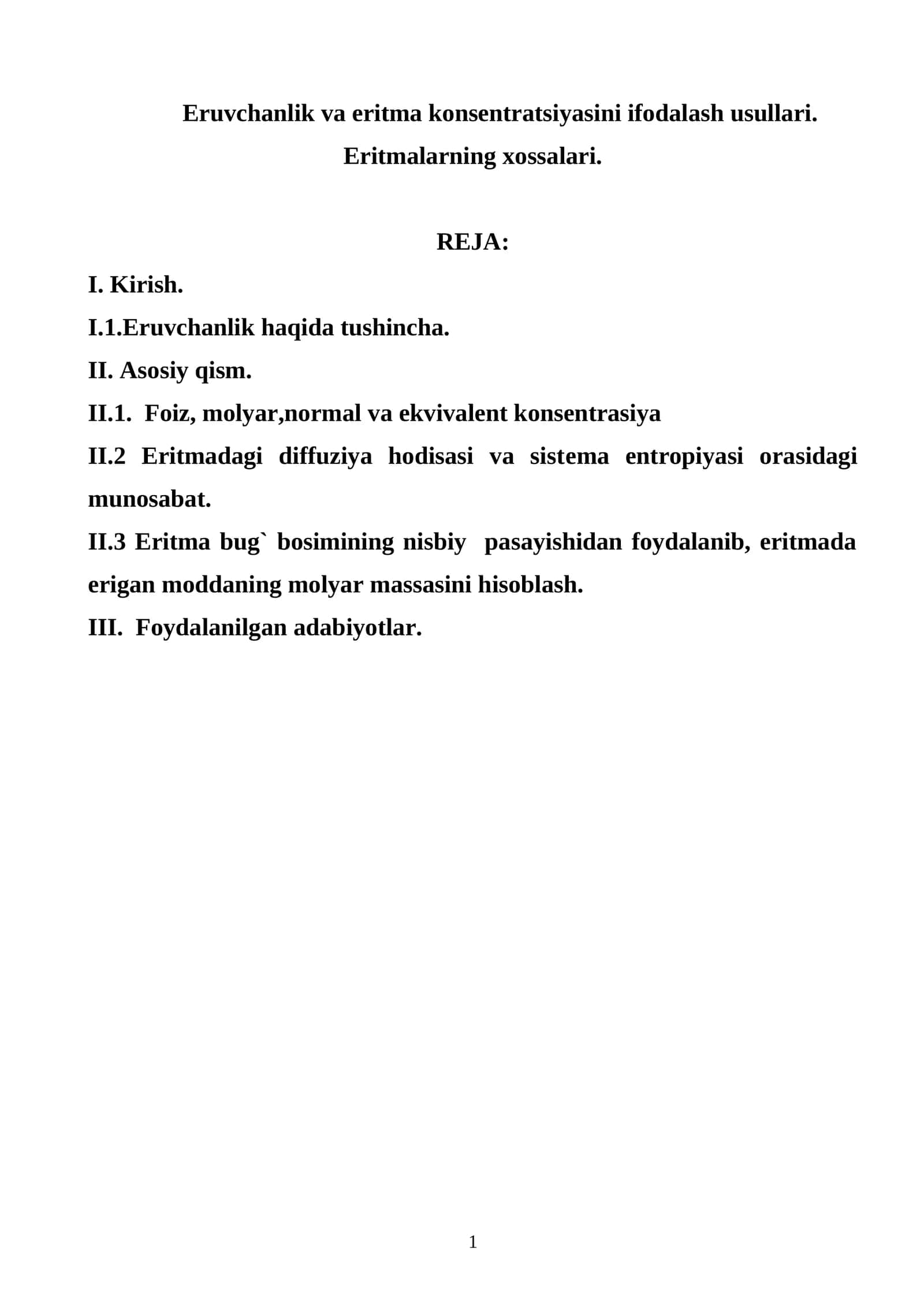 Eruvchanlik va eritma konsentratsiyasini ifodalash usullari 1