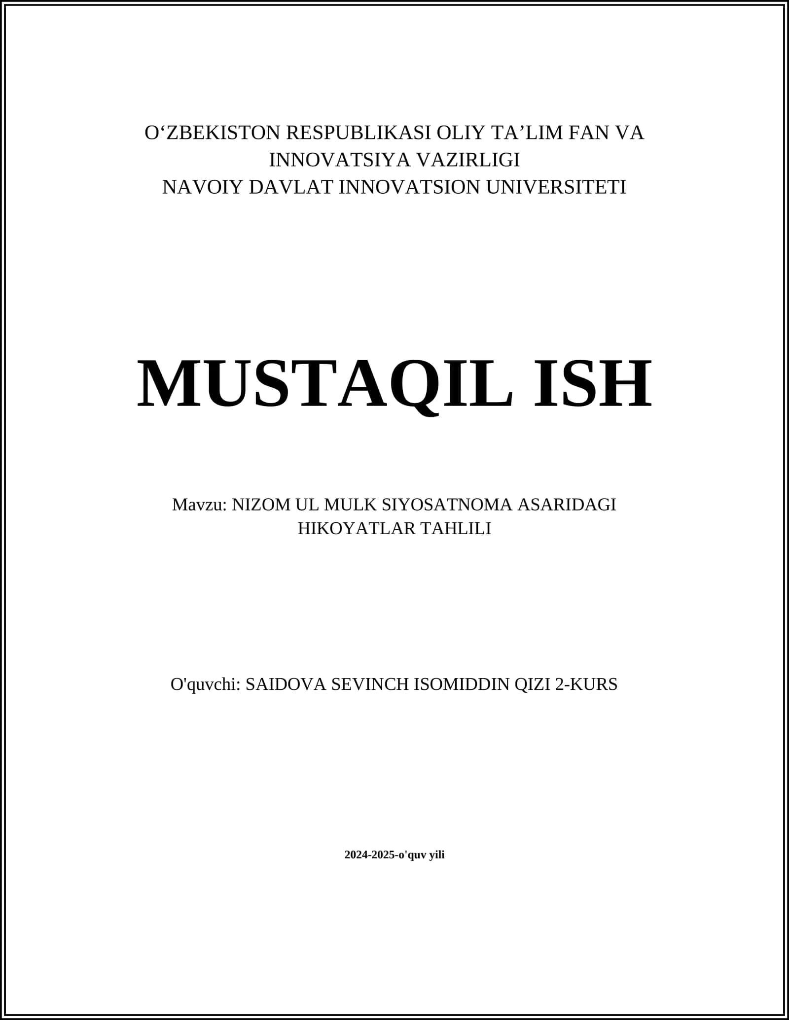 NIZOM UL MULK SIYOSATNOMA ASARIDAGI HIKOYATLAR TAHLILI 1