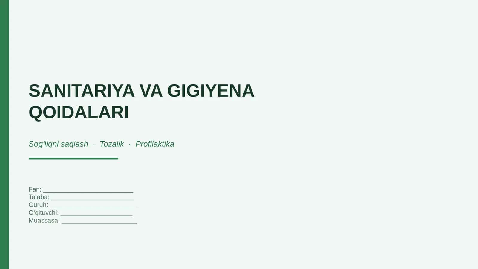SANITARIYA VA GIGIYENA QOIDALARI 1