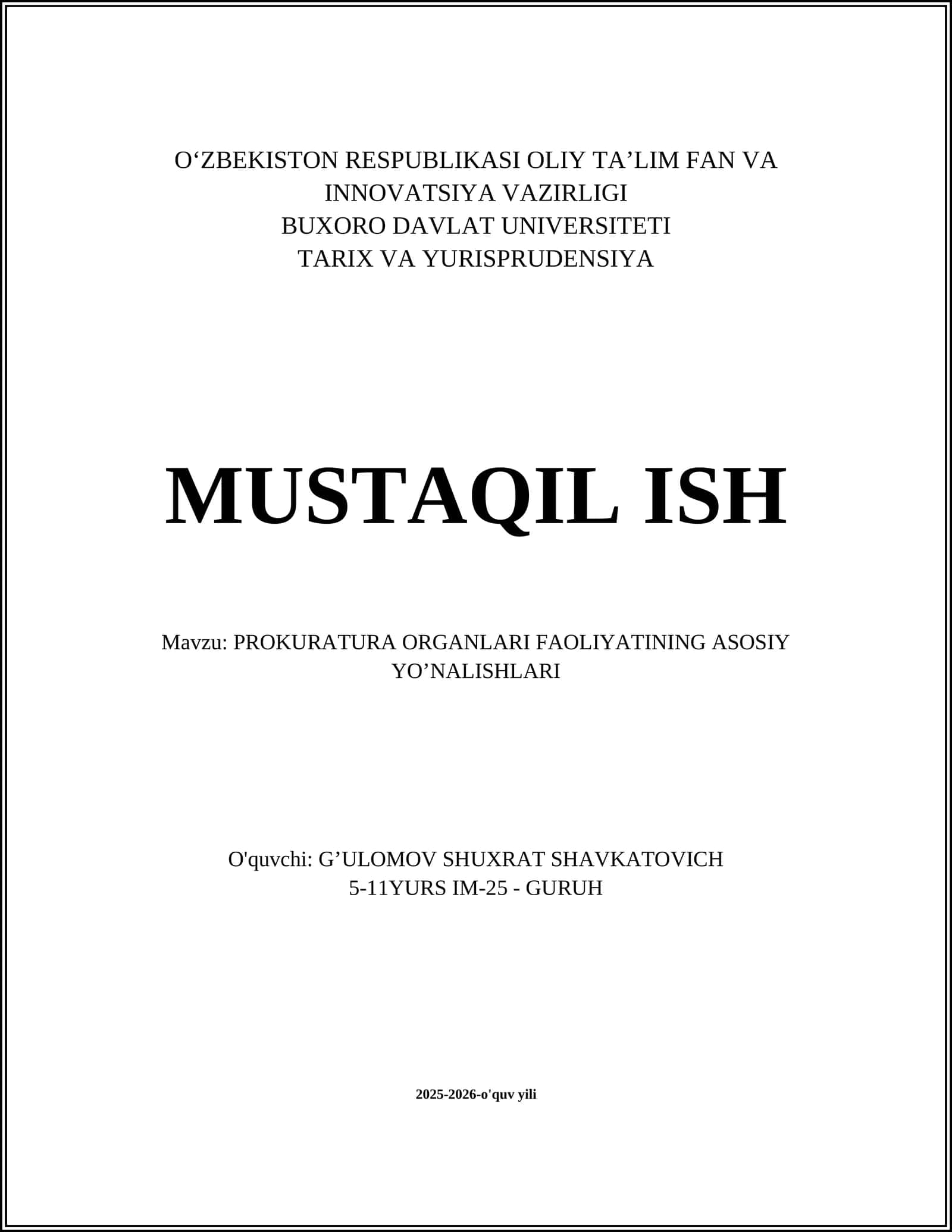PROKURATURA ORGANLARI FAOLIYATINING ASOSIY YO’NALISHLARI 1