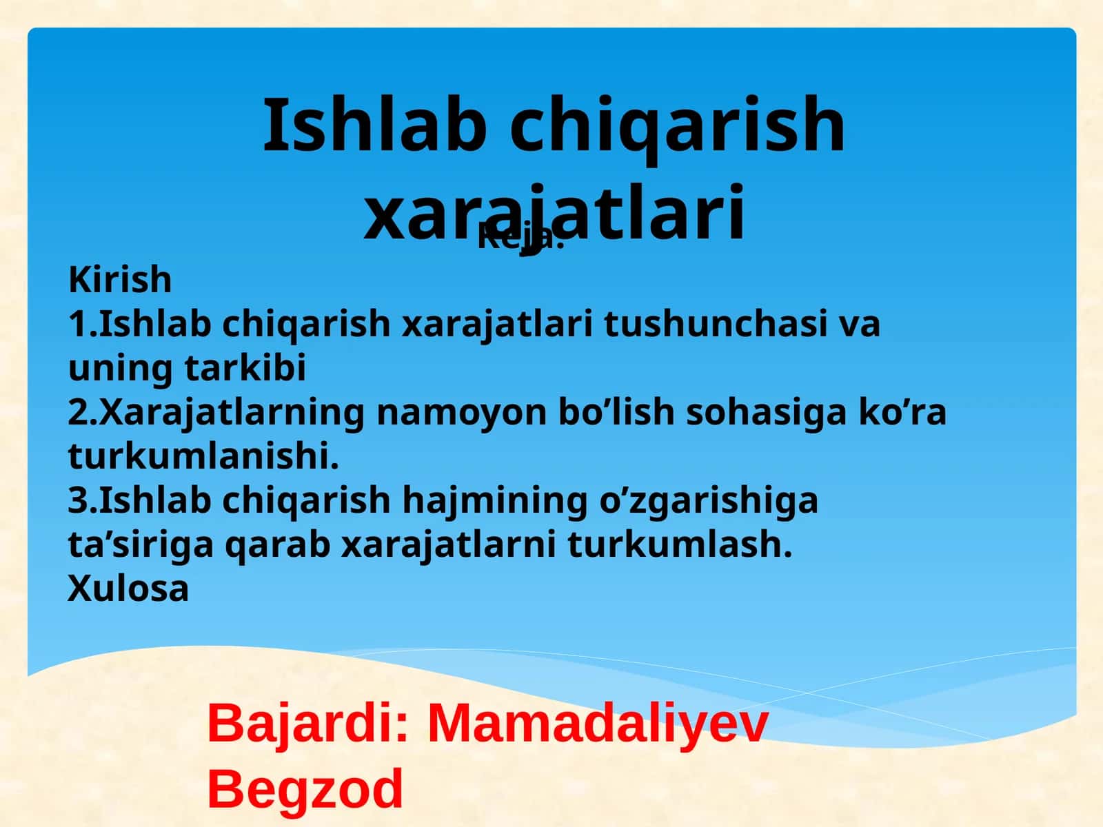 Ishlabchiqarish xarajatlari 1