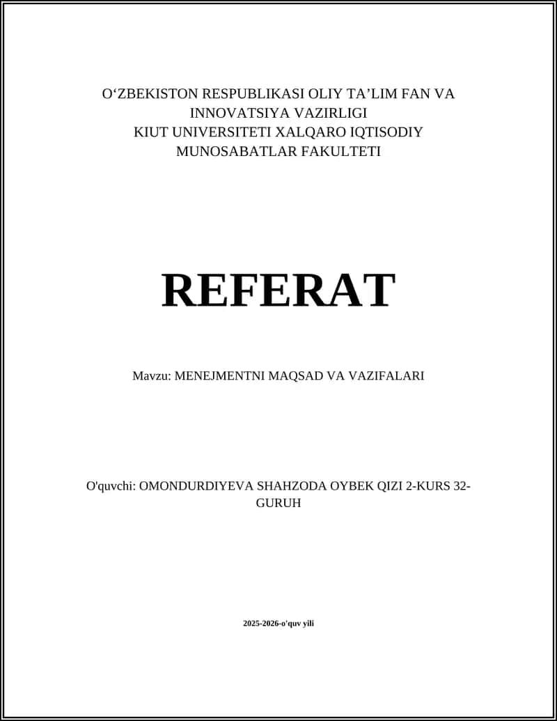 MENEJMENTNI MAQSAD VA VAZIFALARI 1