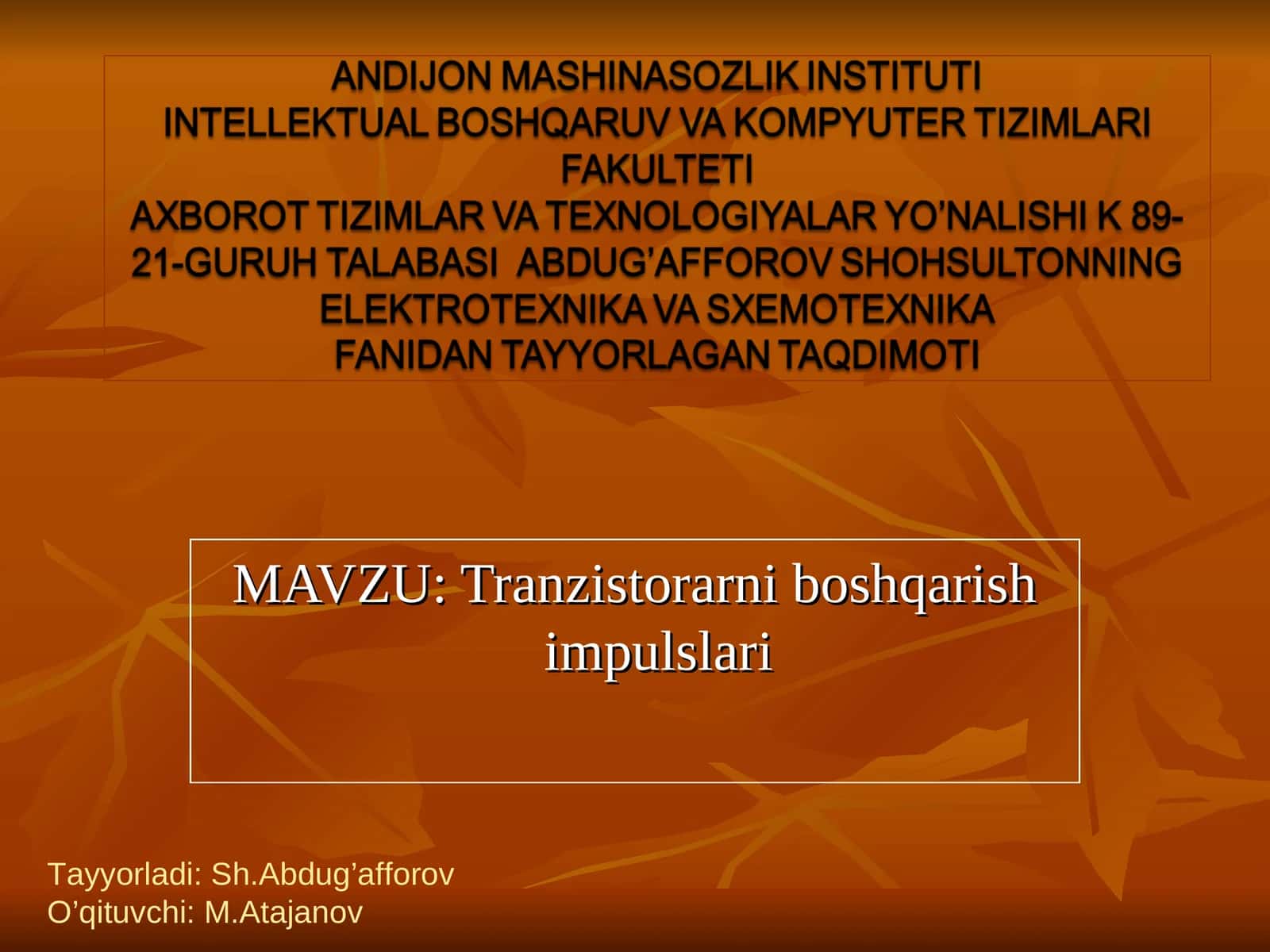 Tranzistorarni boshqarish impulslari 1