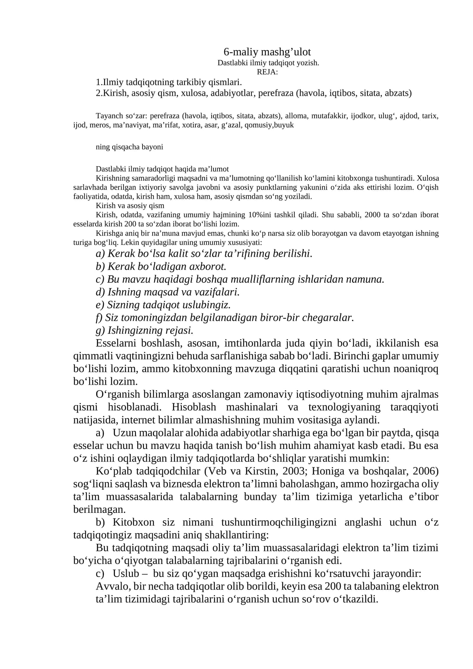 Dastlabki ilmiy tadqiqot yozish 1