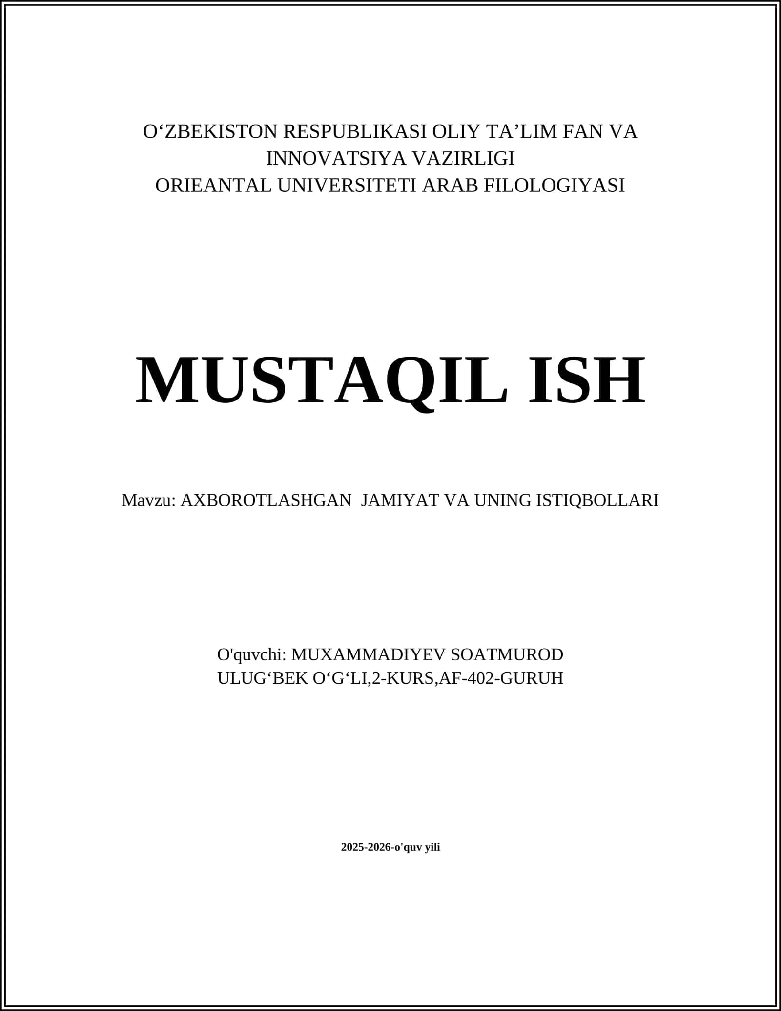 AXBOROTLASHGAN JAMIYAT VA UNING ISTIQBOLLARI 1