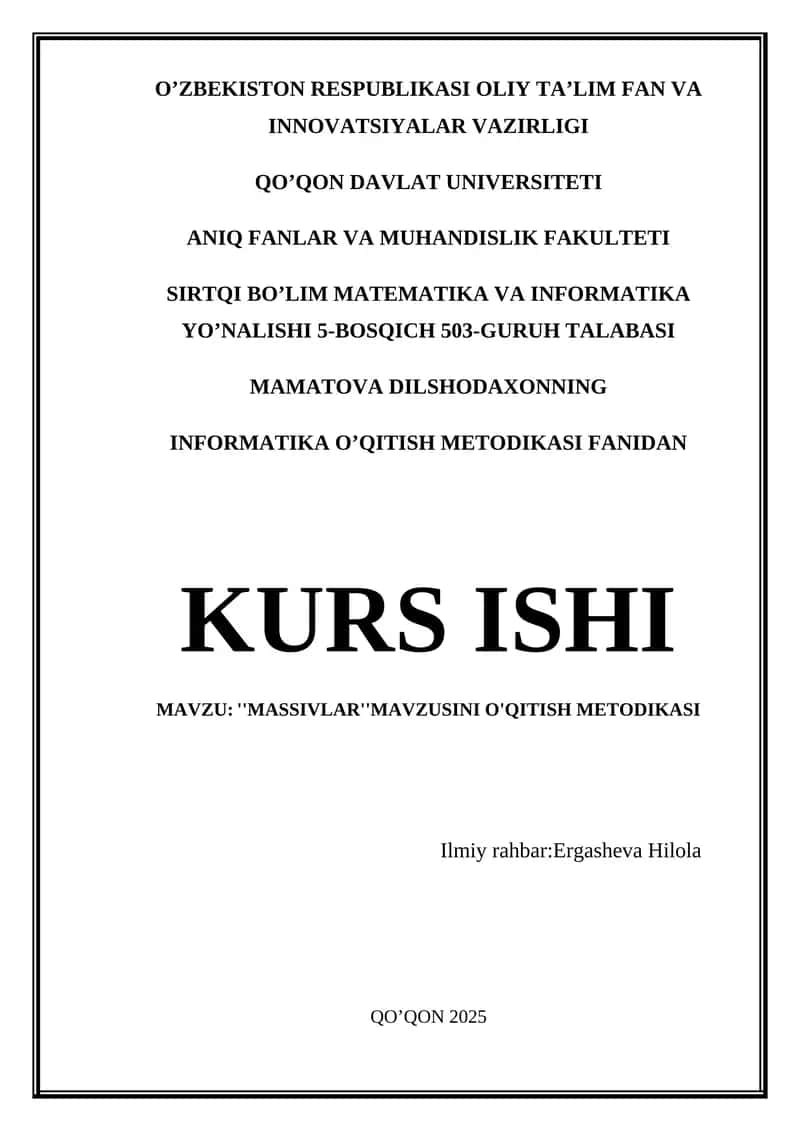 Massivlar mavzusini oʻqitish metodikasi 1