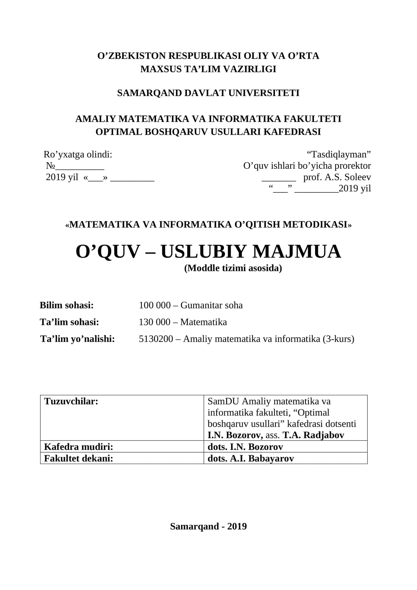 MATEMATIKA VA INFORMATIKA O’QITISH METODIKASI 1