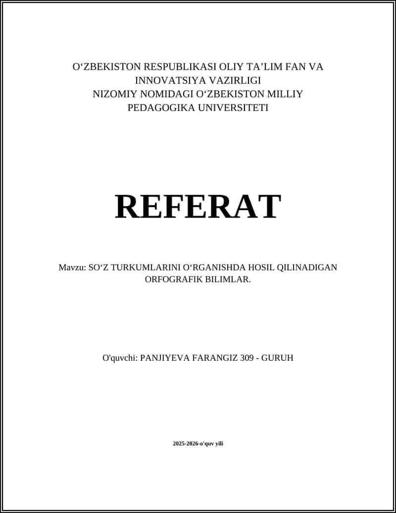 SOʻZ TURKUMLARINI OʻRGANISHDA HOSIL QILINADIGAN ORFOGRAFIK BILIMLAR 1