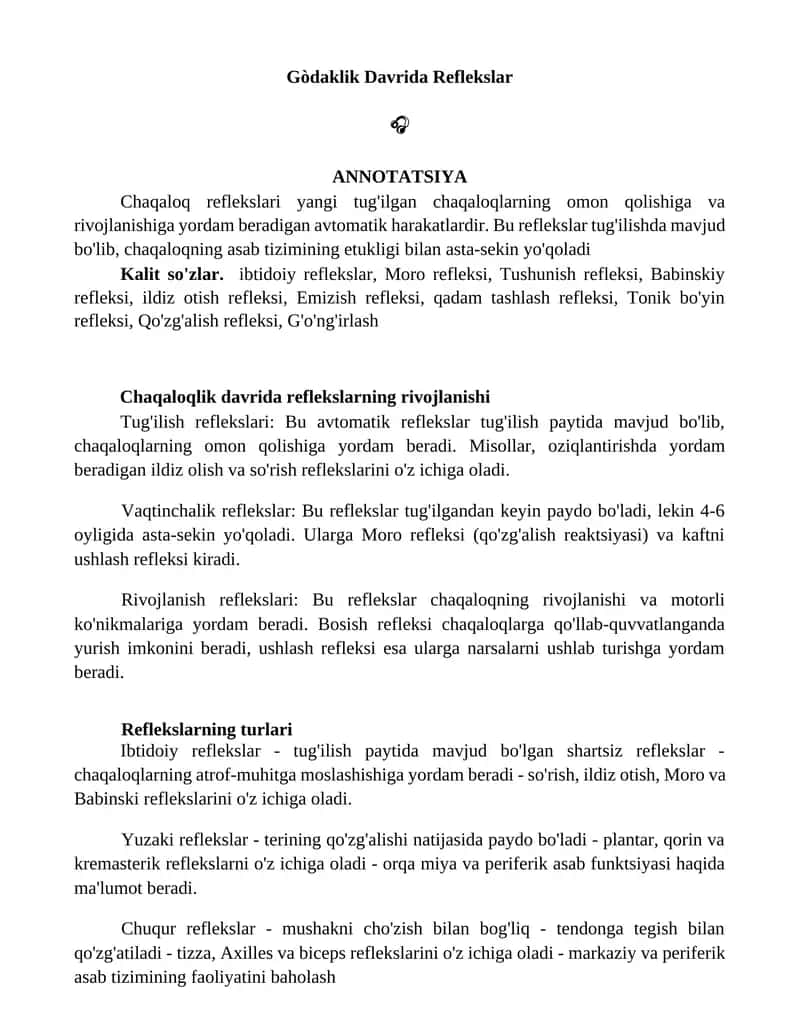 Gòdaklik Davrida Reflekslar 1