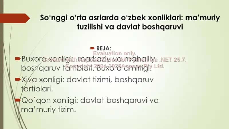 So‘nggi o‘rta asrlarda o‘zbek xonliklari ma’muriy tuzilishi va davlat boshqaruvi 1