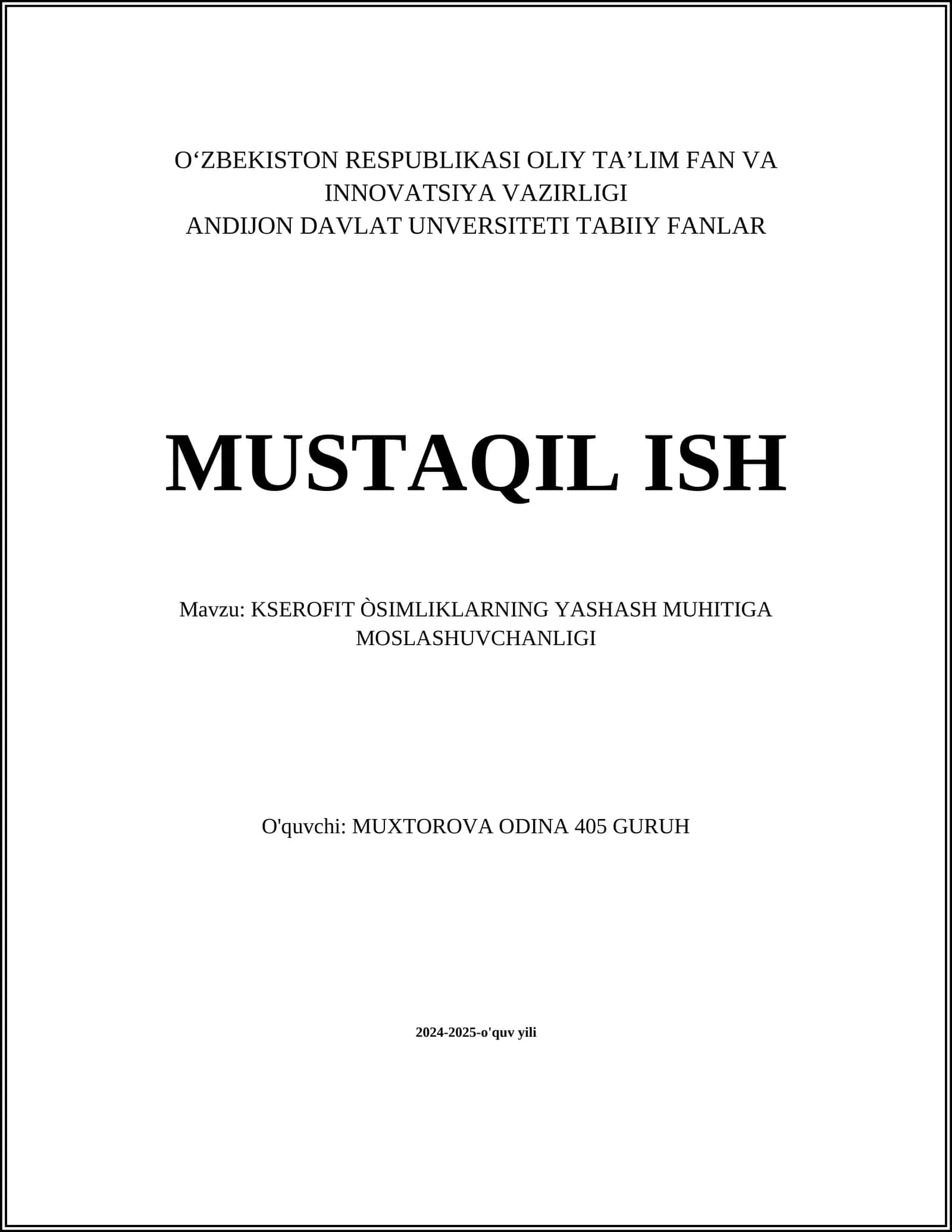 KSEROFIT ÒSIMLIKLARNING YASHASH MUHITIGA MOSLASHUVCHANLIGI 1
