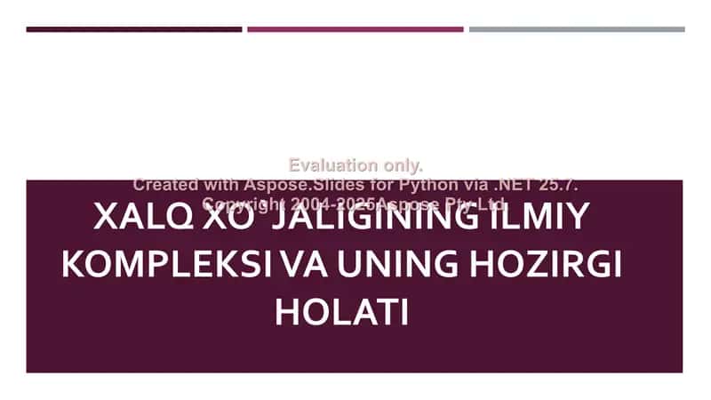 Xalq xo`jaligining ilmiy kompleksi va uning hozirgi holati 1
