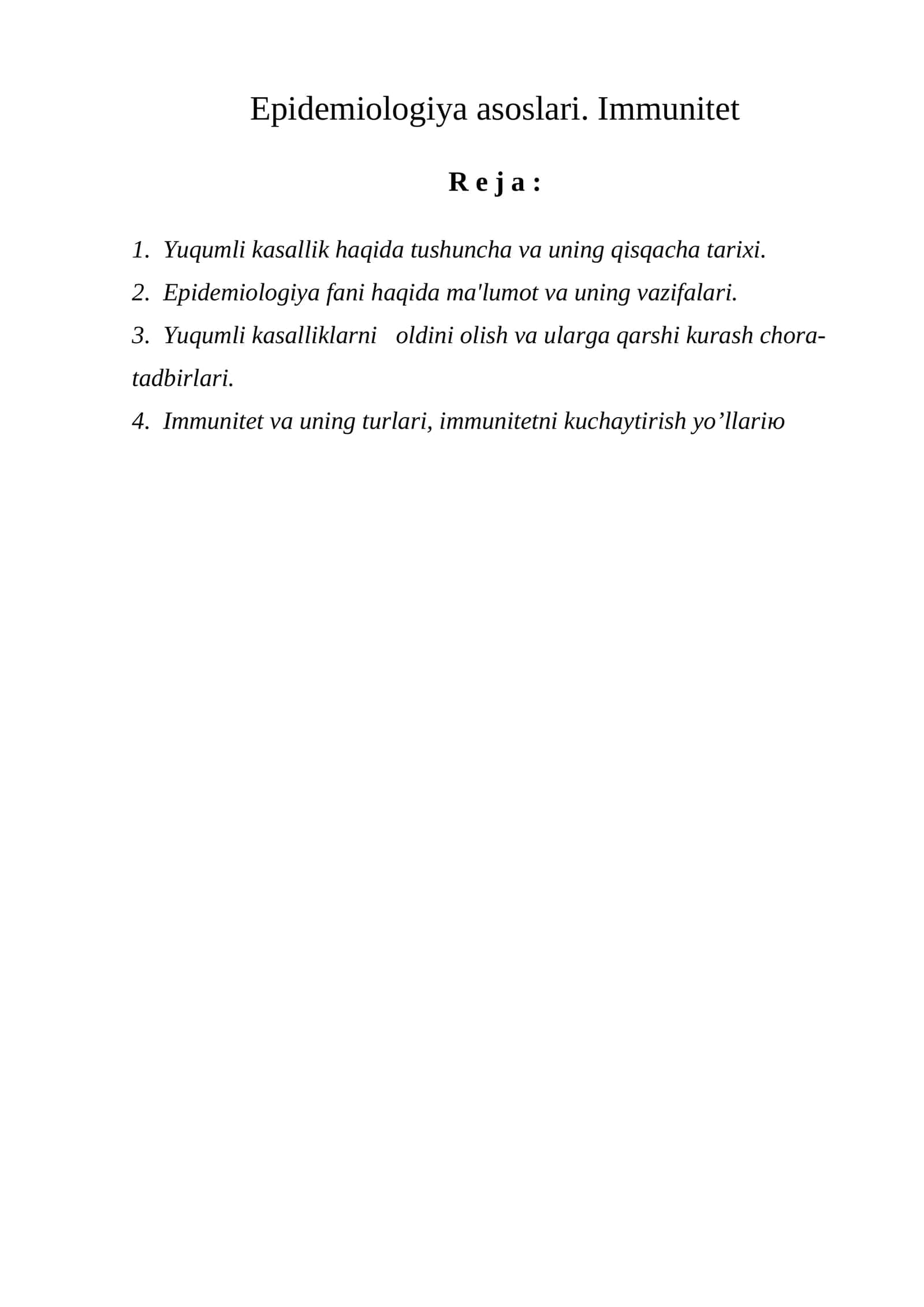 Epidemiologiya asoslari. Immunitet 1