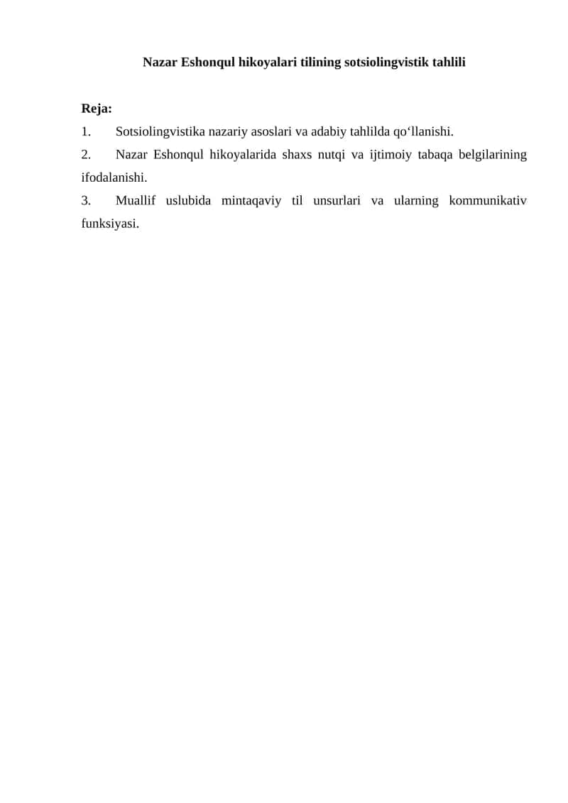 Nazar Eshonqul hikoyalari tilining sotsiolingvistik tahlili 1