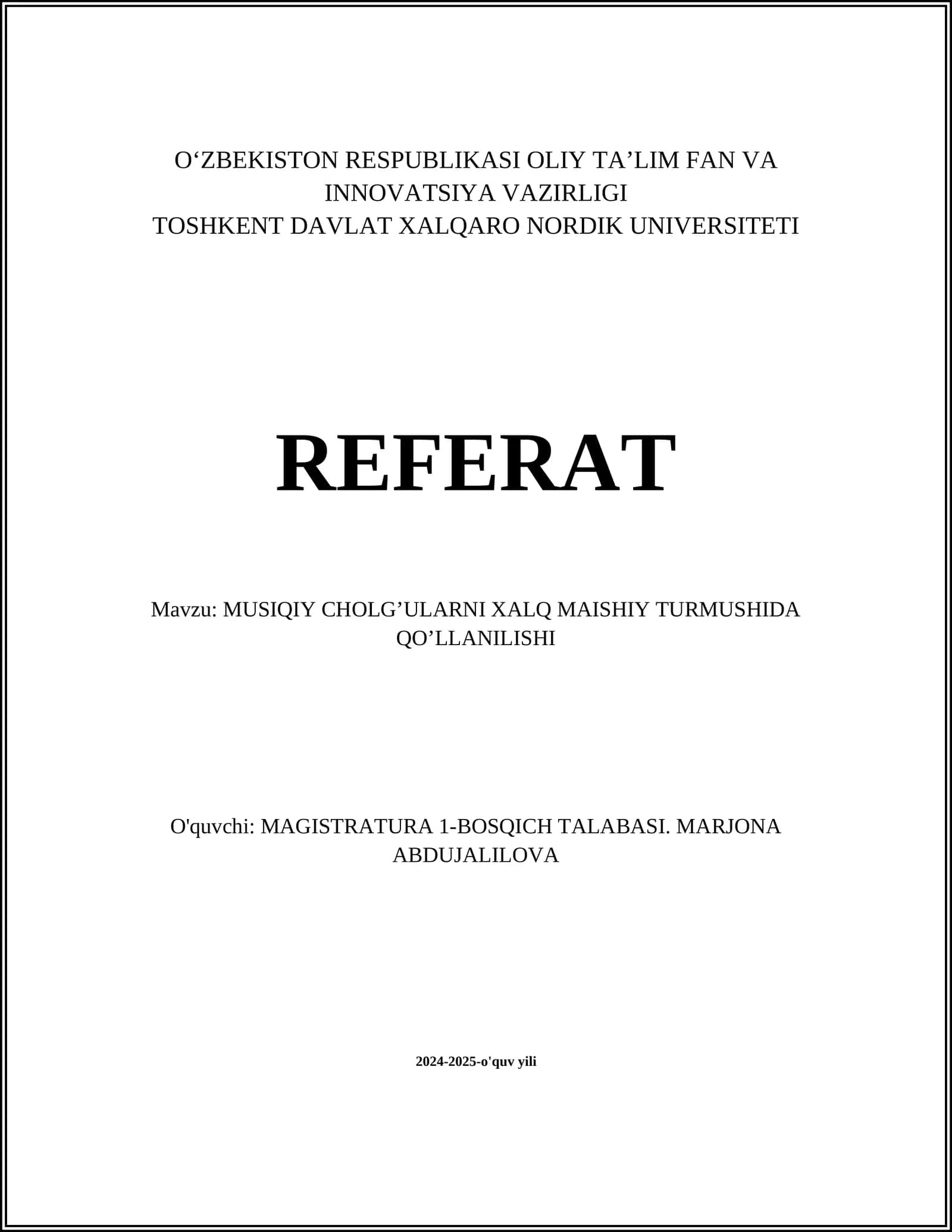 MUSIQIY CHOLG’ULARNI XALQ MAISHIY TURMUSHIDA QO’LLANILISHI 1