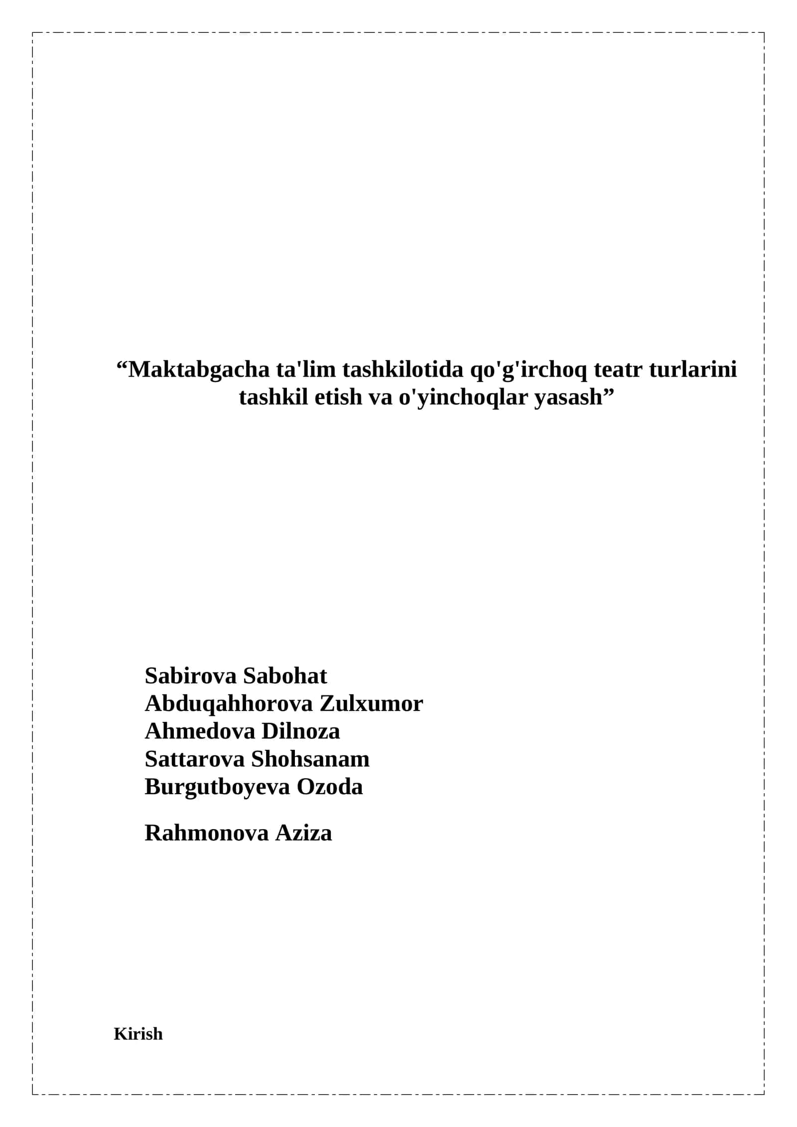Maktabgacha ta'lim tashkilotida qo'g'irchoq teatr turlarini tashkil etish va o'yinchoqlar 1
