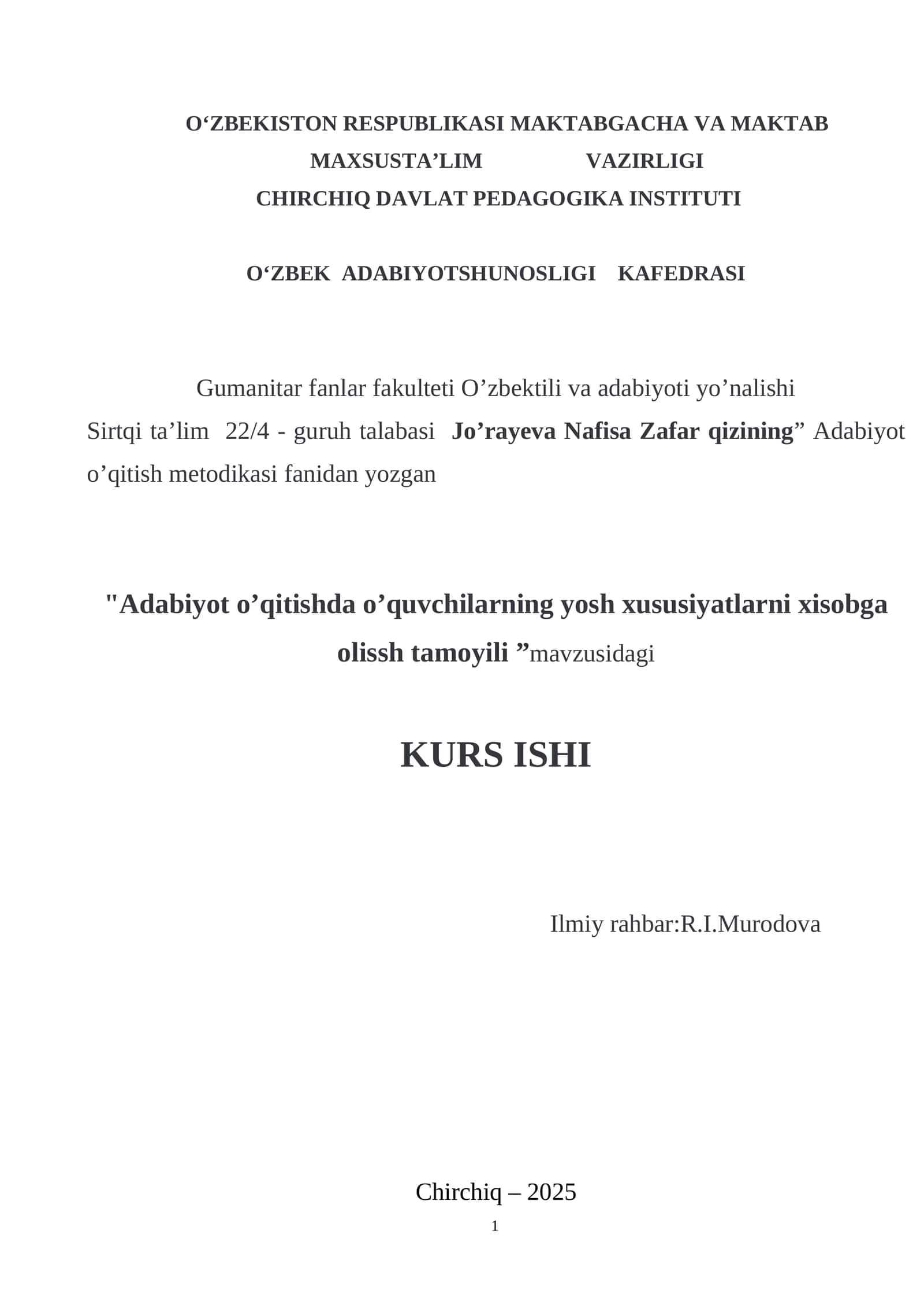 Adabiyot o’qitish metodikasi 1