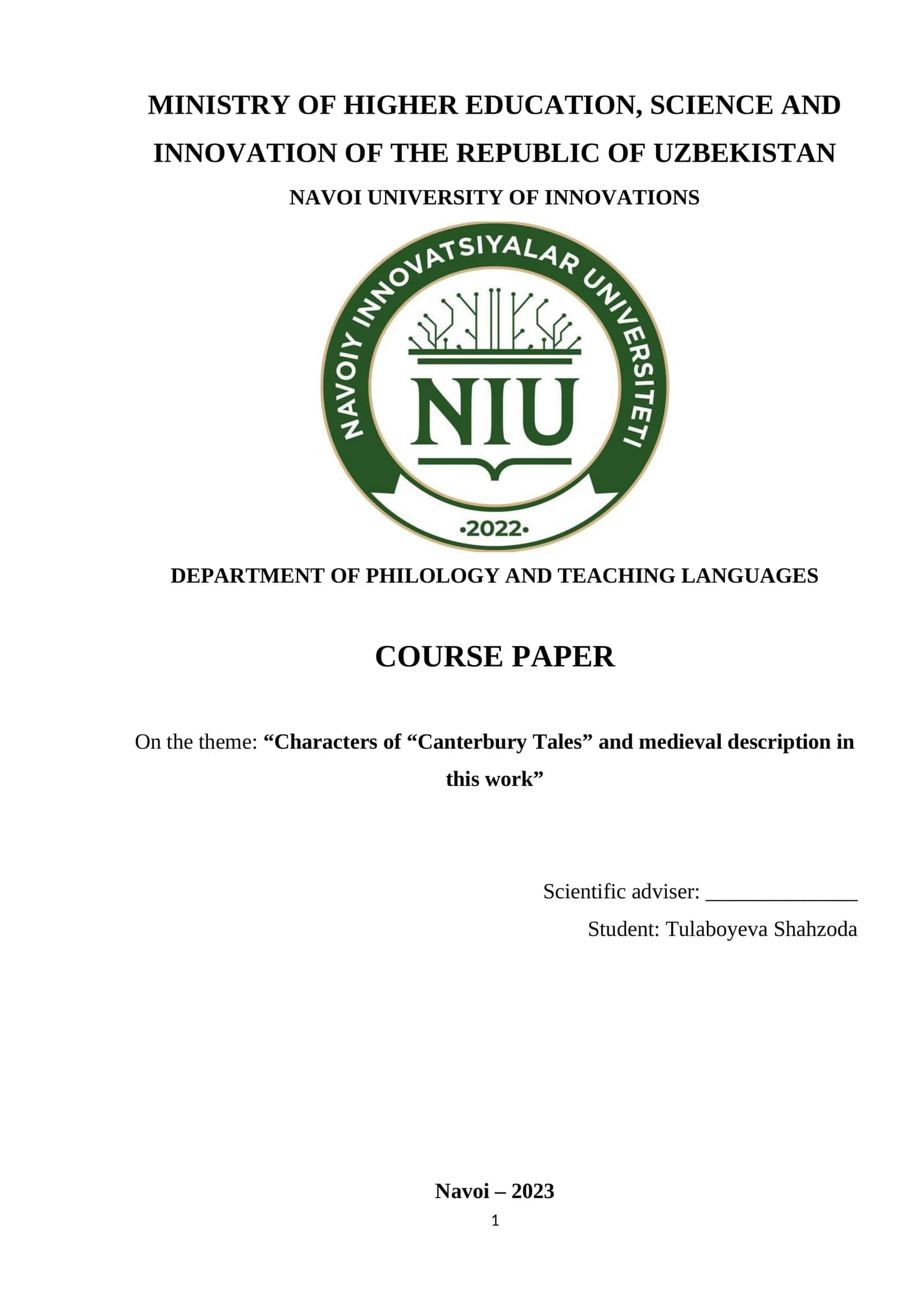 CHARACTERS OF CANTERBURY TALES AND MEDIEVAL DESCRIPTION IN THIS WORK 1