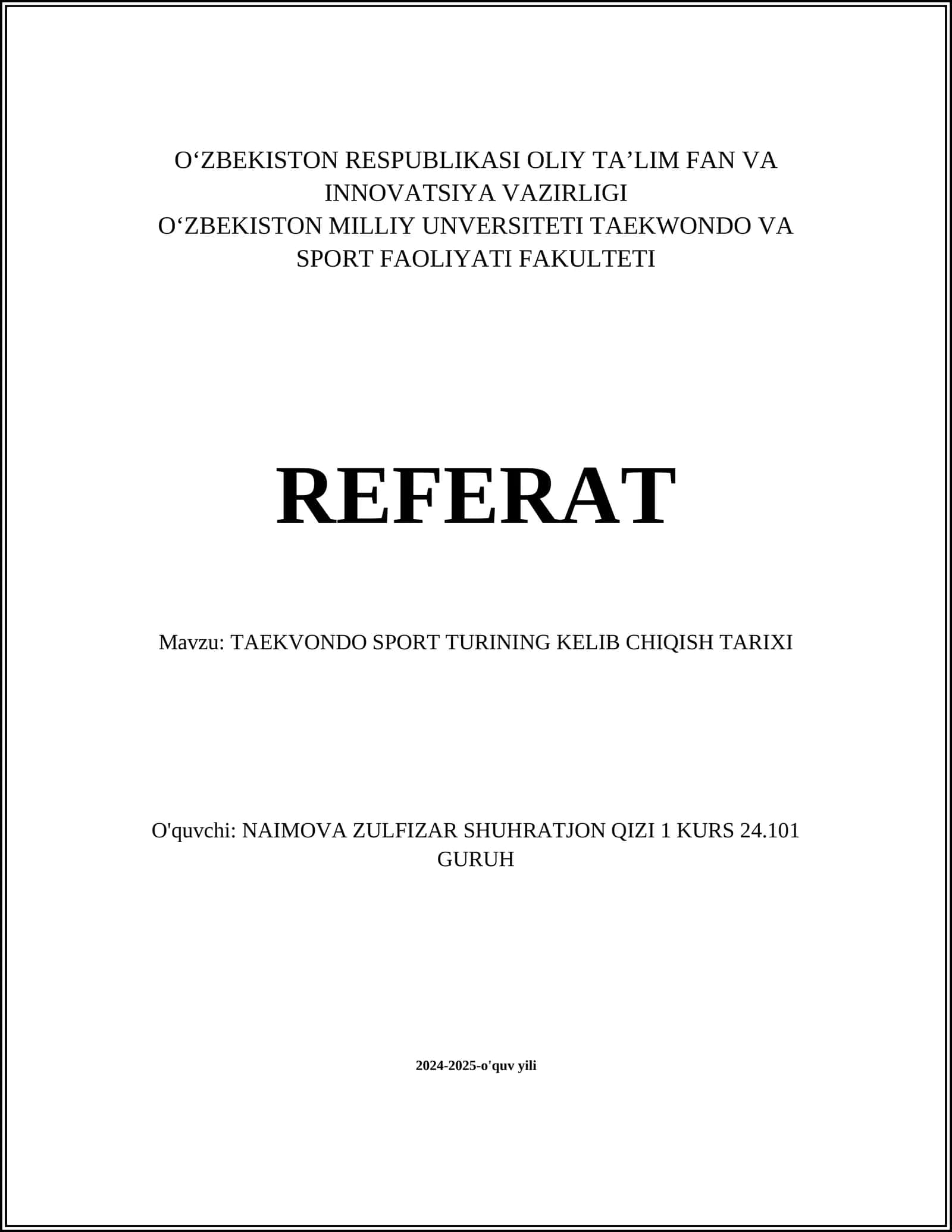 TAEKVONDO SPORT TURINING KELIB CHIQISH TARIXI 1