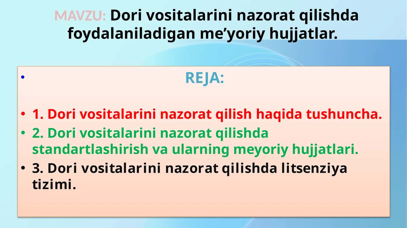 Dorivositalarining nazorat qilishda foydalaniladigan me’yoriy hujjatlar 1