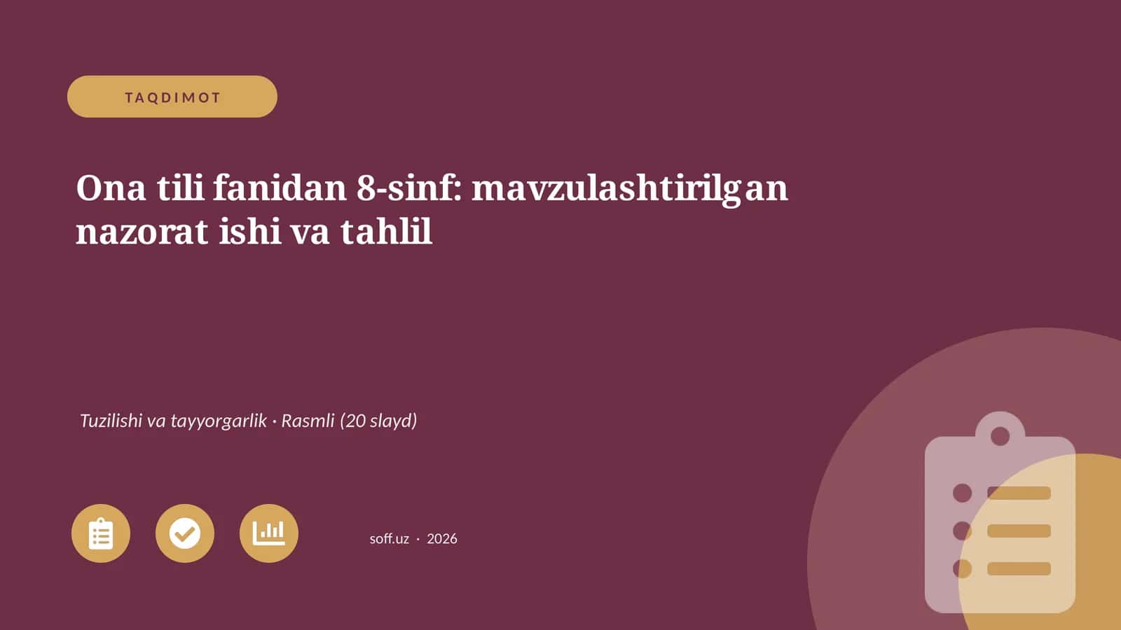Ona tili fanidan 8-sinf: mavzulashtirilgan nazorat ishi va tahlil 1