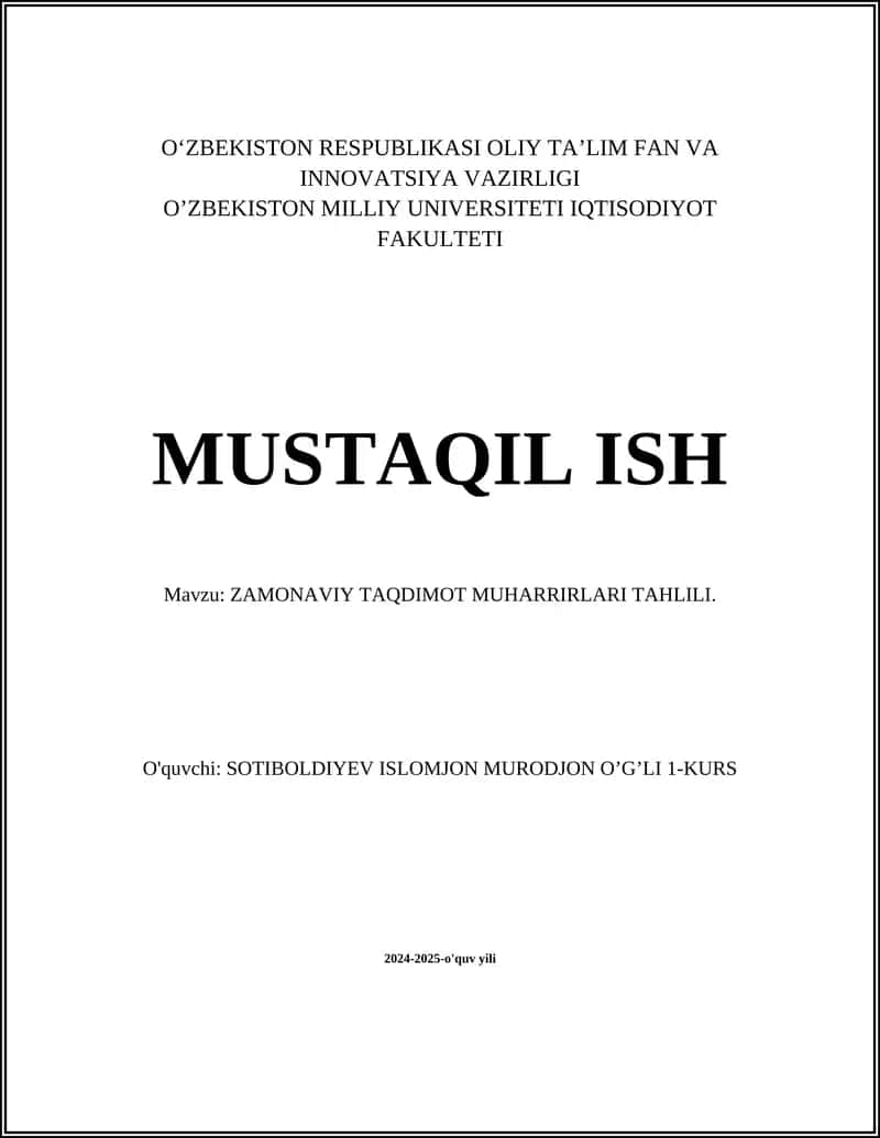 ZAMONAVIY TAQDIMOT MUHARRIRLARI TAHLILI 1