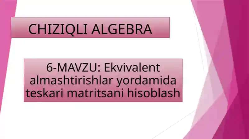Ekvivalent almashtirishlar yordamida teskari matritsani hisoblash 1