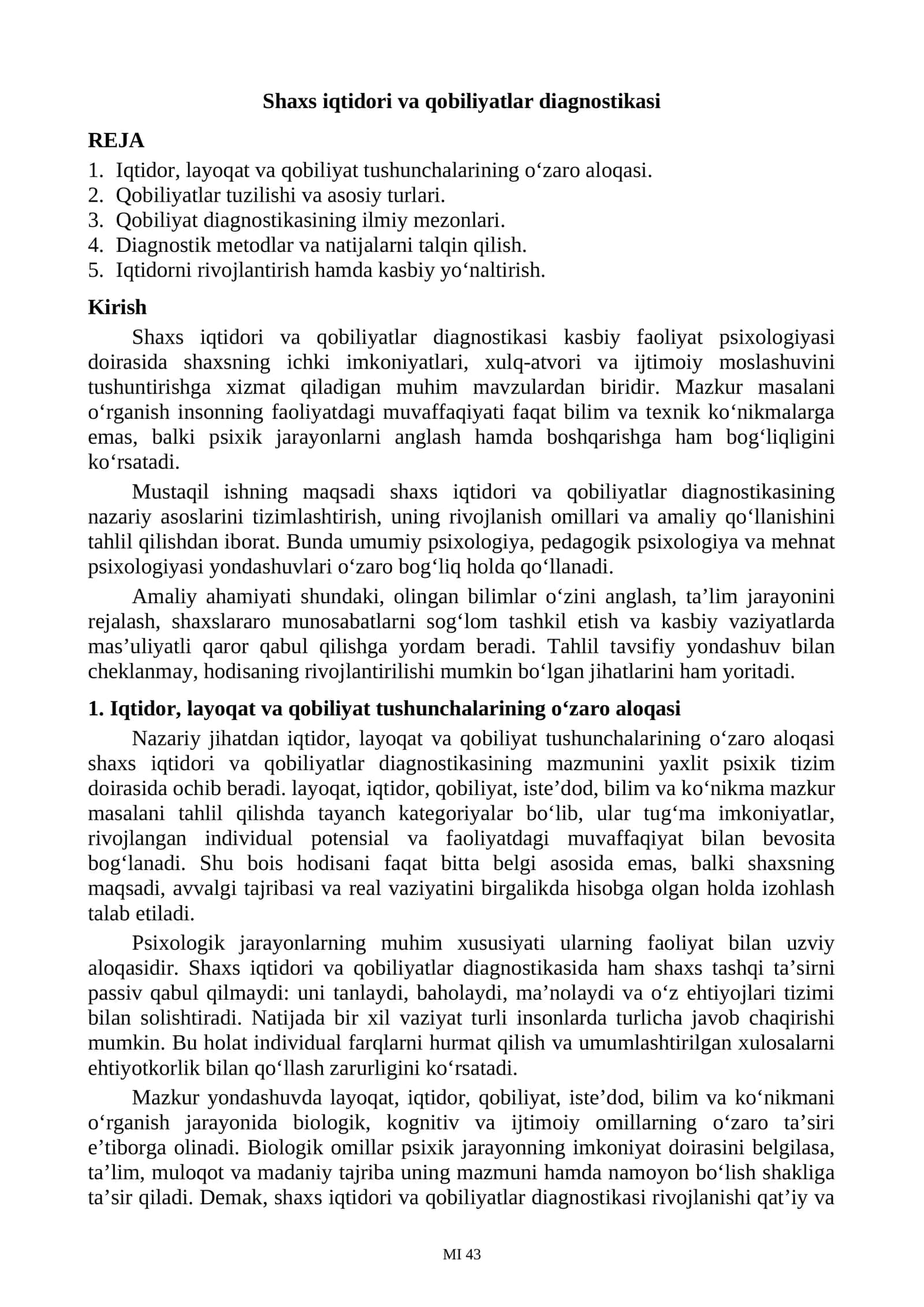Shaxs iqtidori va qobiliyatlar diagnostikasi 1