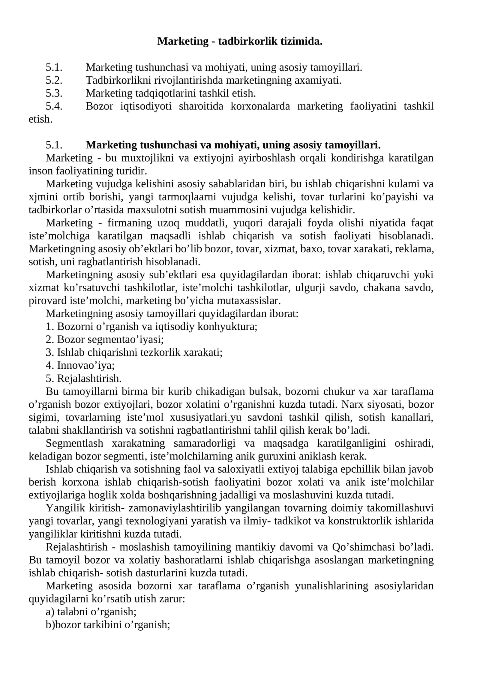 Marketing - tadbirkorlik tizimida 1